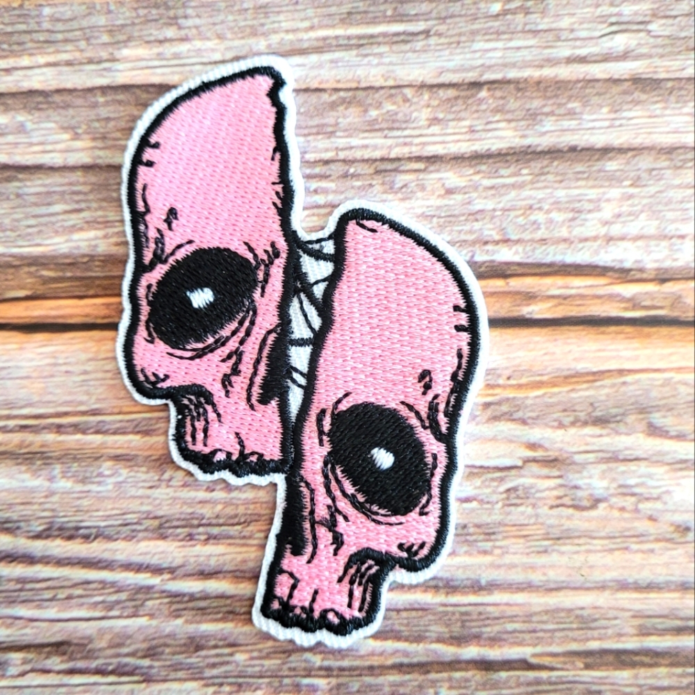 Pink Split Skull Goth Horror Streetwear Punk 90'S Grunge Style Iron on Patch